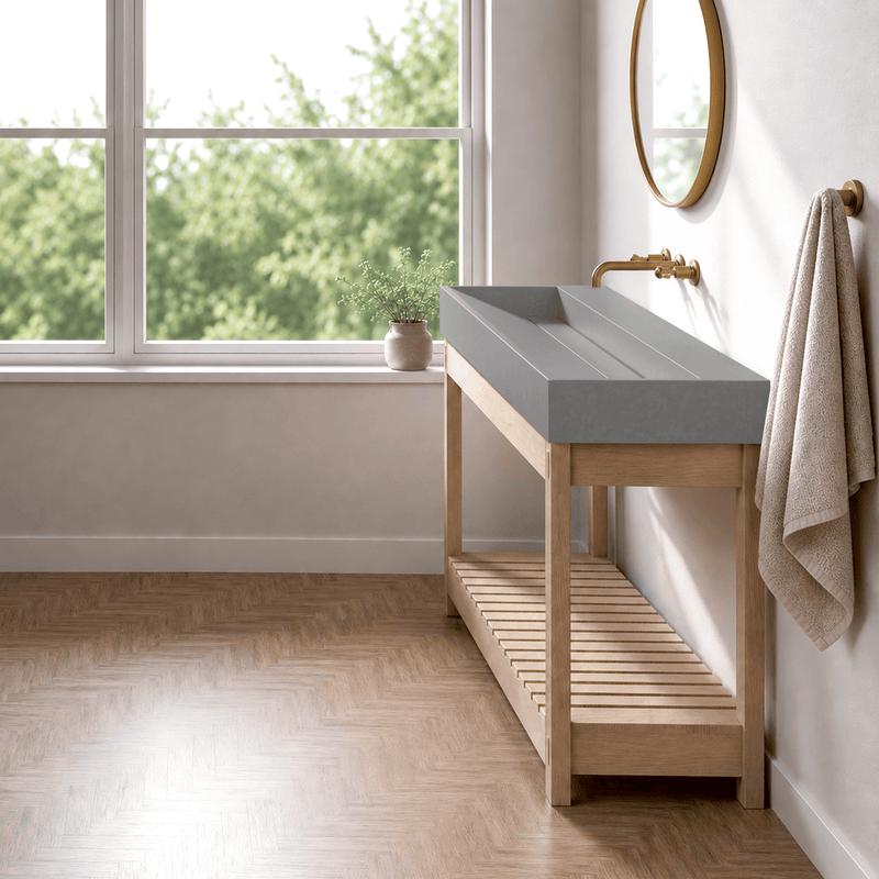 Thorold Rectangular Cast Concrete Vessel Sink - Light Grey