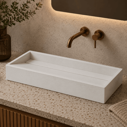 Thorold Rectangular Cast Concrete Vessel Sink - White Sandstone