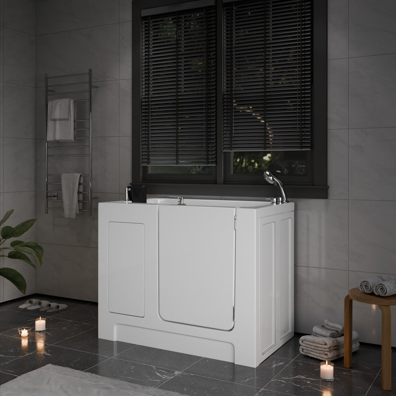 Meditub 2747RWS Collection 27 x 47 Right Side Drain Soaker Jetted Bathtub in White with Fast Filling Faucet Set lifestyle