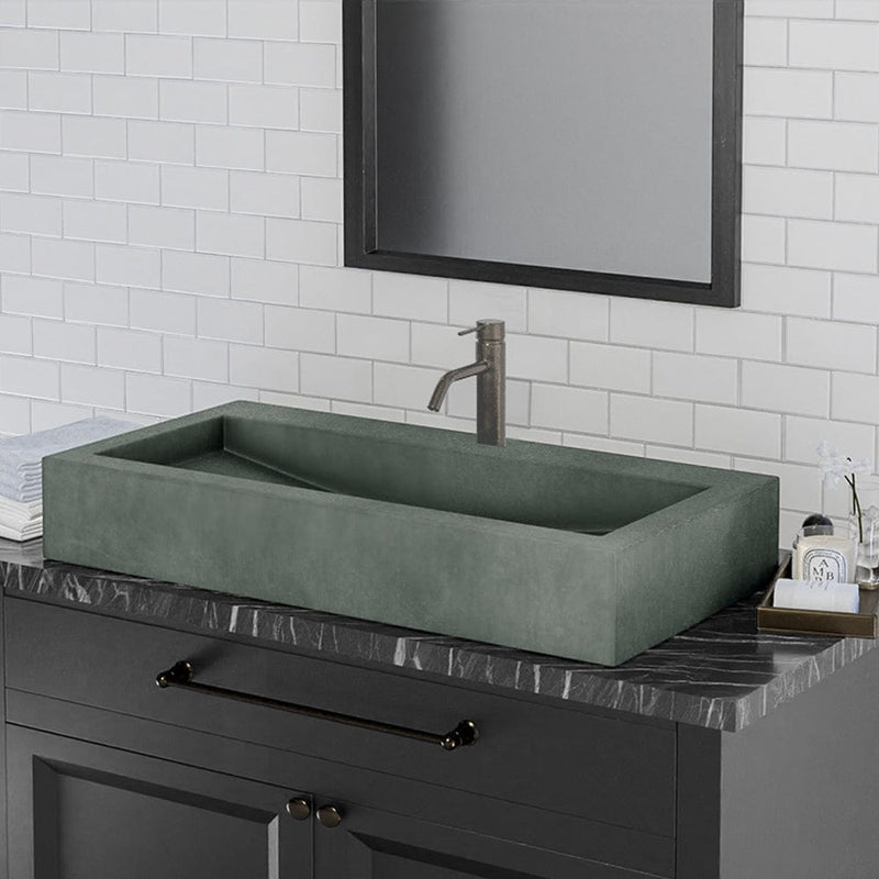Toxey Rectangular Cast Concrete Vessel Sink - Copper Green
