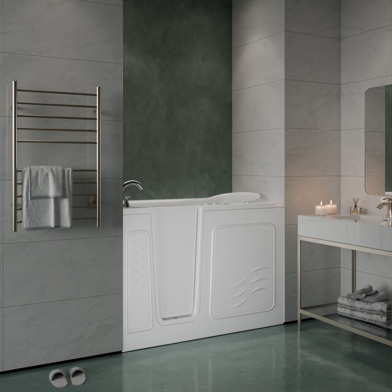 Meditub 3053LWH Collection 30 x 52 Whirlpool Jetted Bathtub with Left Drain in White with Powered Fast Drain lifestyle