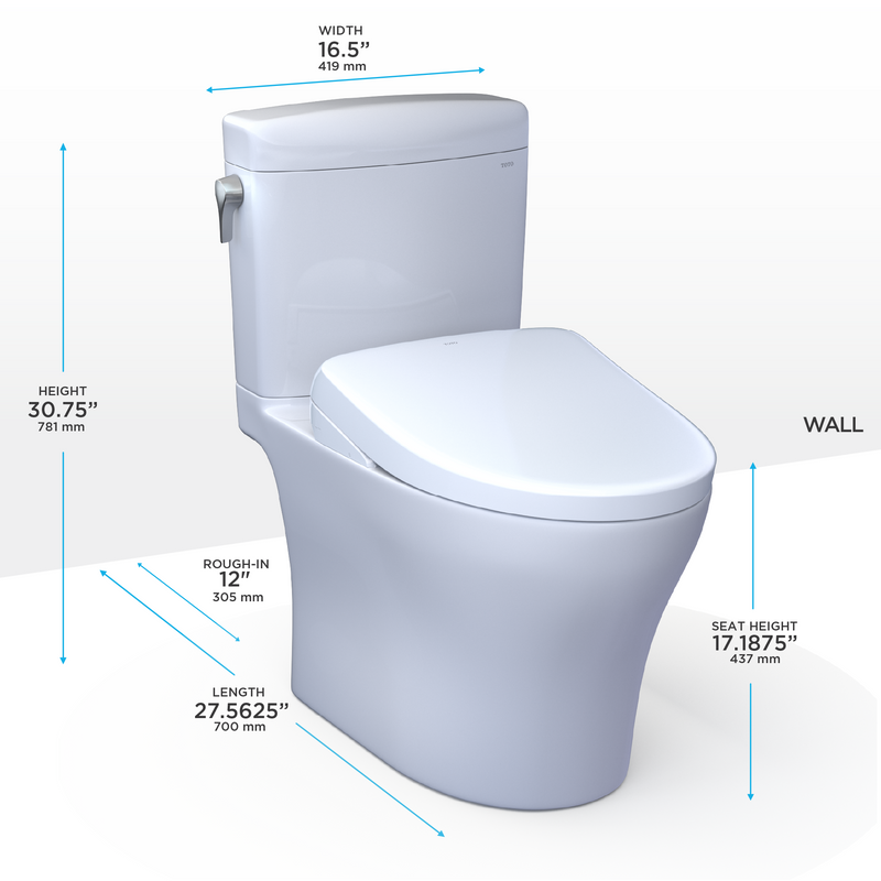 TOTO MW4364726CEMFGNA#01 WASHLET+ Aquia IV Cube Two-Piece Elongated Dual Flush 1.28 and 0.9 GPF Toilet with Auto Flush S7 Contemporary Bidet Seat, Cotton White - view 2