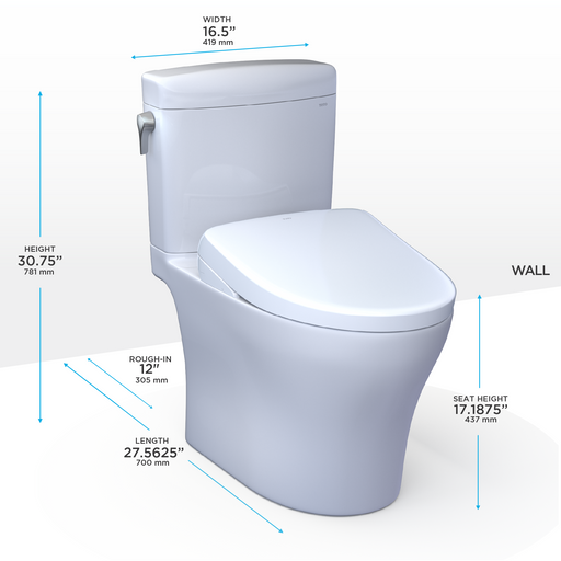 TOTO MW4364736CEMFGNA#01 WASHLET+ Aquia IV Cube Two-Piece Elongated Dual Flush 1.28 and 0.9 GPF Toilet with Auto Flush S7A Contemporary Bidet Seat, Cotton White - view 2