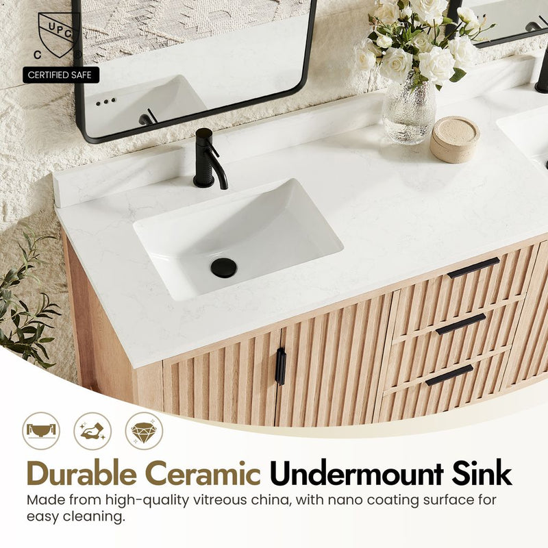 Vinnova 704272-AN-GW Shenzhen 72" Double Sink Bath Vanity in Aged Natural Oak