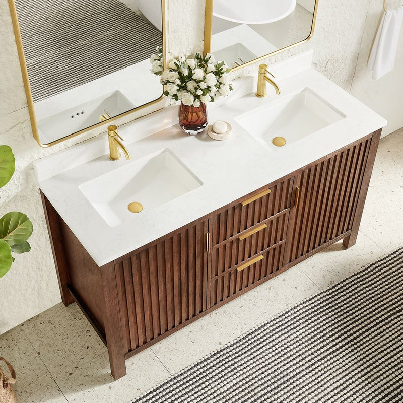 Vinnova 704260M-AD-GW Shenzhen 60M" Double Sink Bath Vanity in Aged Dark Brown Oak