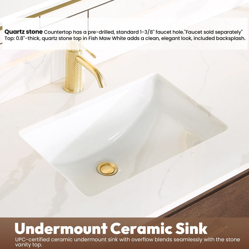 Vinnova 706672-AD-BK Cristo 72" Floating Double Bath Vanity in Aged Dark Brown Oak with Fish Maw White Quartz Stone Top