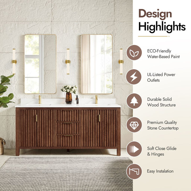 Vinnova 704272-AD-GW Shenzhen 72" Double Sink Bath Vanity in Aged Dark Brown Oak
