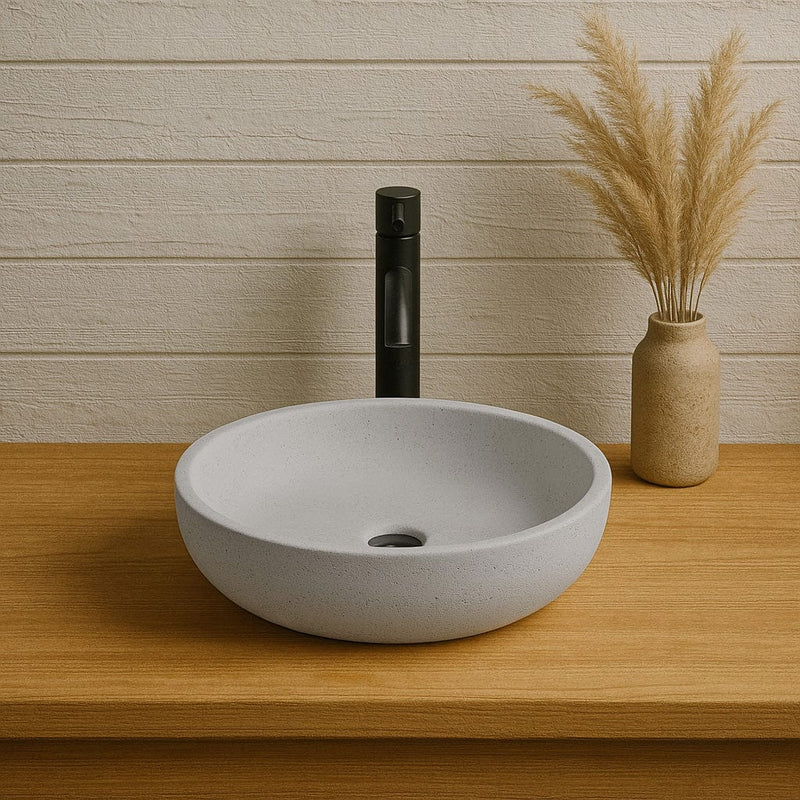 Uncher Round Cast Concrete Vessel Sink - Light Grey
