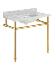 Anzzi 36 in. Console Sink and Frame Set with Carrara White Stone Top in Brushed Gold