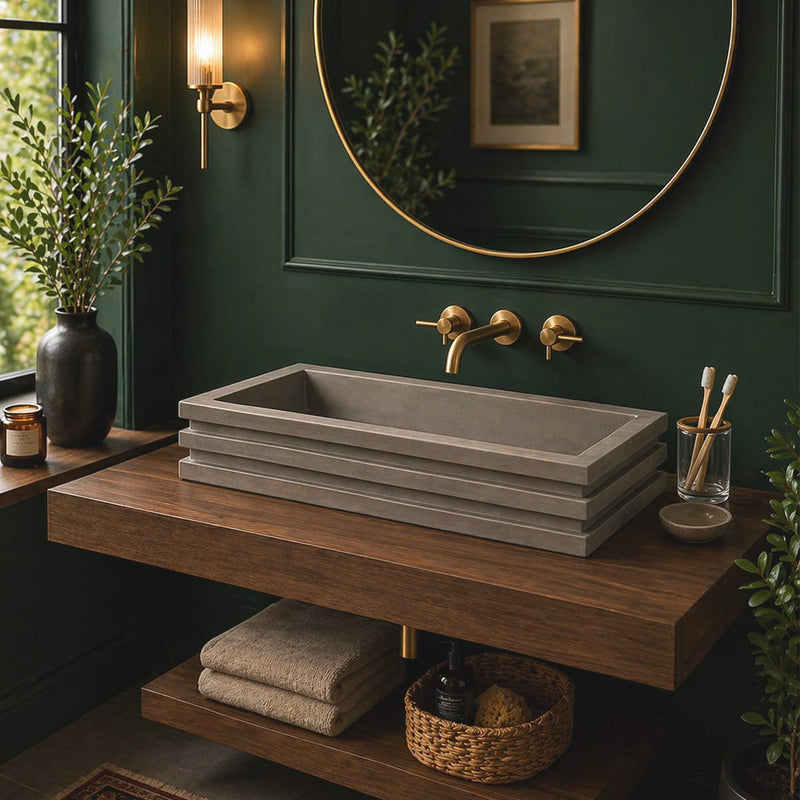 Urso Cast Concrete Rectangular Vessel Sink - Natural Concrete