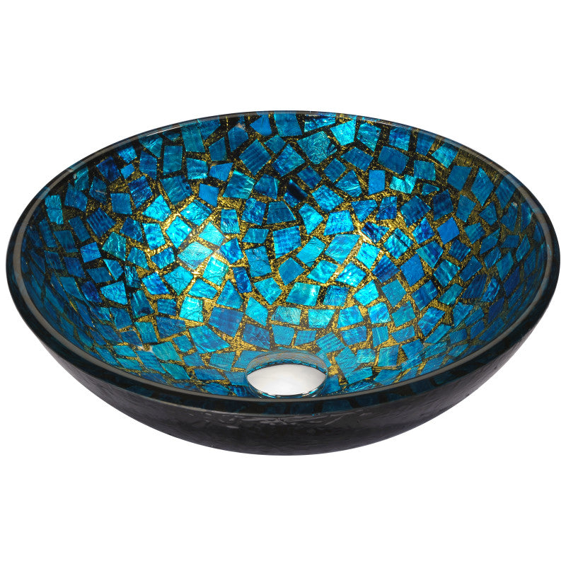 Anzzi LS-AZ198 Mosaic Series 17 in. Bathroom Vessel Sink with Scratch-Tough and Stain-Resistant Non-Porous Surface in Blue Glass