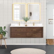 Vinnova 706660M-AD-BK Cristo 60M" Floating Double Bath Vanity in Aged Dark Brown Oak