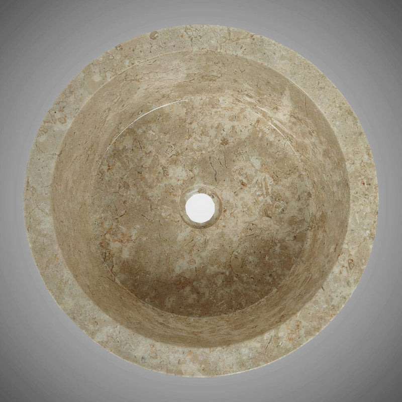 Vanester Marble Vessel Sink with Chiseled Exterior - Polished Cream Interior