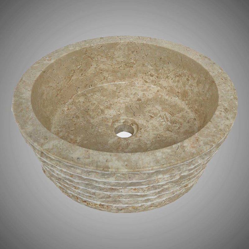 Vanester Marble Vessel Sink with Chiseled Exterior - Polished Cream Interior
