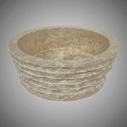 Vanester Marble Vessel Sink with Chiseled Exterior - Polished Cream Interior