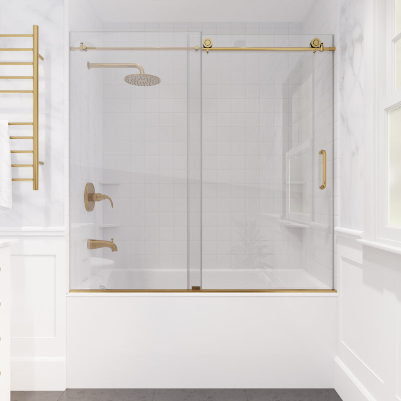 Anzzi Don Series Frameless Sliding Tub Door in Brushed Gold