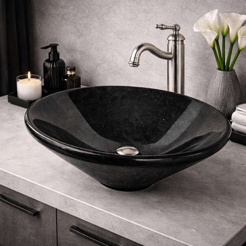 Vernina Polished Marble Vessel Sink - Black