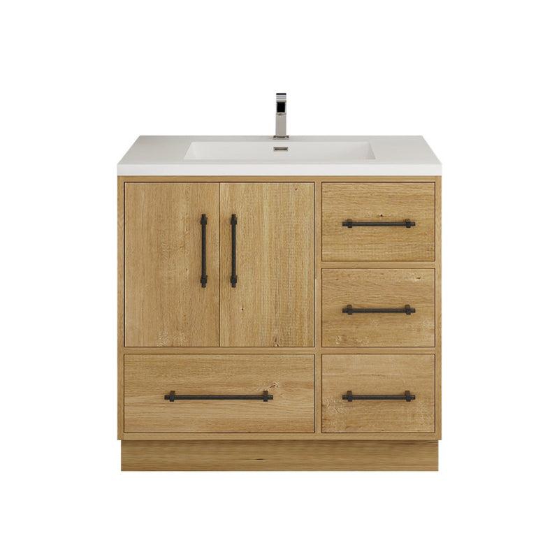 Moreno Bath VICTORIA-36RFS Victoria 36" Freestanding Bathroom Vanity Right Side Drawers with Reinforced Acrylic Sink