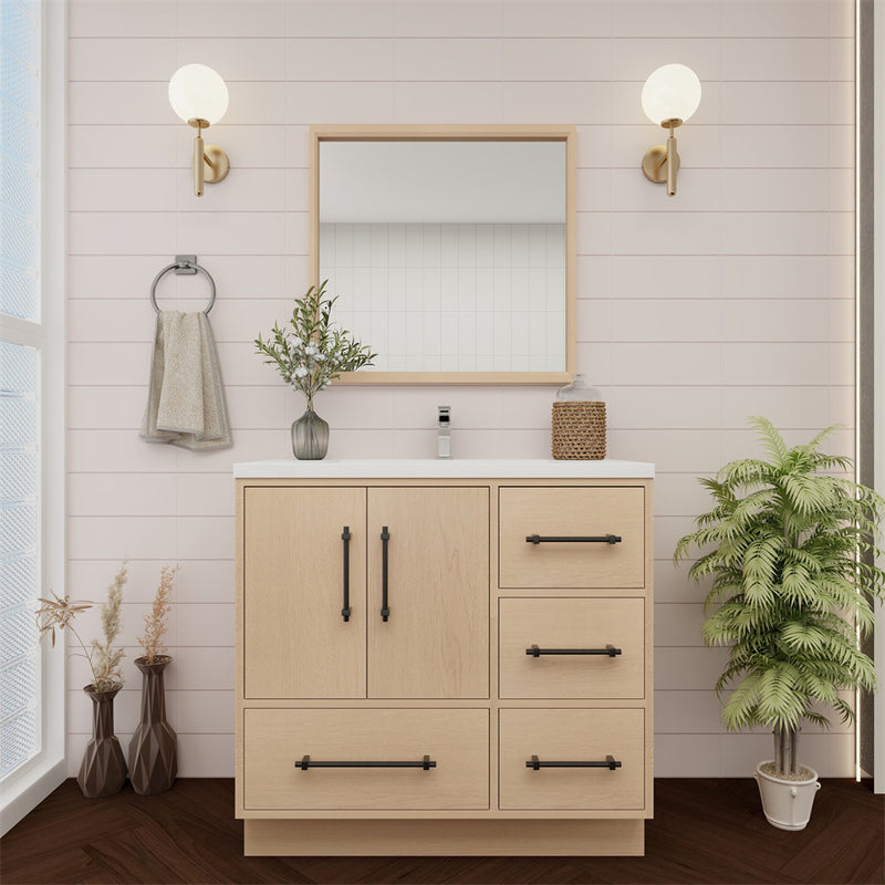 Moreno Bath VICTORIA-36RFS Victoria 36" Freestanding Bathroom Vanity Right Side Drawers with Reinforced Acrylic Sink