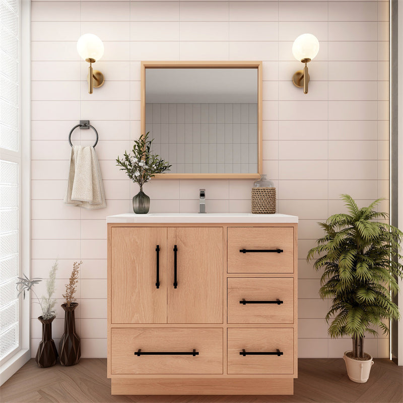Moreno Bath VICTORIA-36RFS Victoria 36" Freestanding Bathroom Vanity Right Side Drawers with Reinforced Acrylic Sink