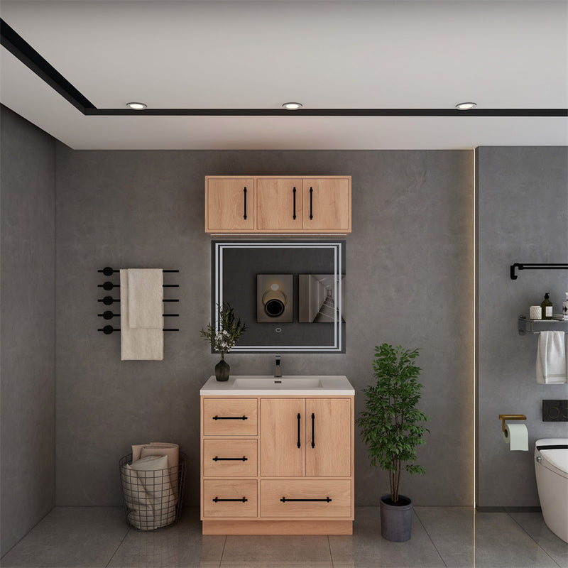 Moreno Bath VICTORIA-36RFS Victoria 36" Freestanding Bathroom Vanity Right Side Drawers with Reinforced Acrylic Sink