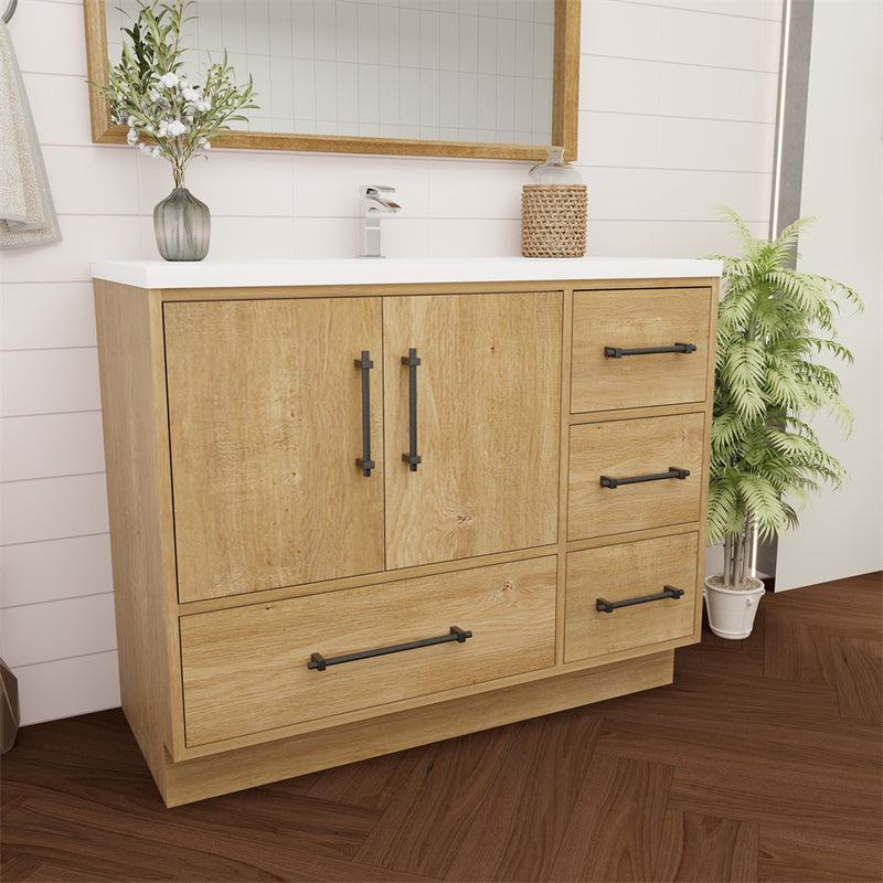 Moreno Bath VICTORIA-42RFS Victoria 42" Freestanding Bathroom Vanity Right Side Drawers with Reinforced Acrylic Sink
