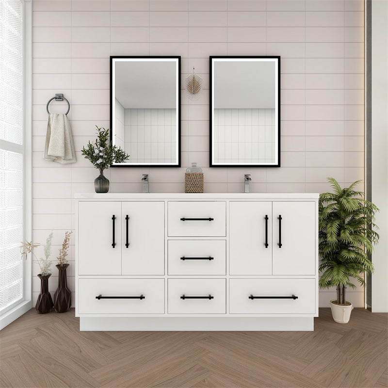 Moreno Bath VICTORIA-60DFS Victoria 60" Freestanding Bathroom Vanity with Reinforced Acrylic Double Sink