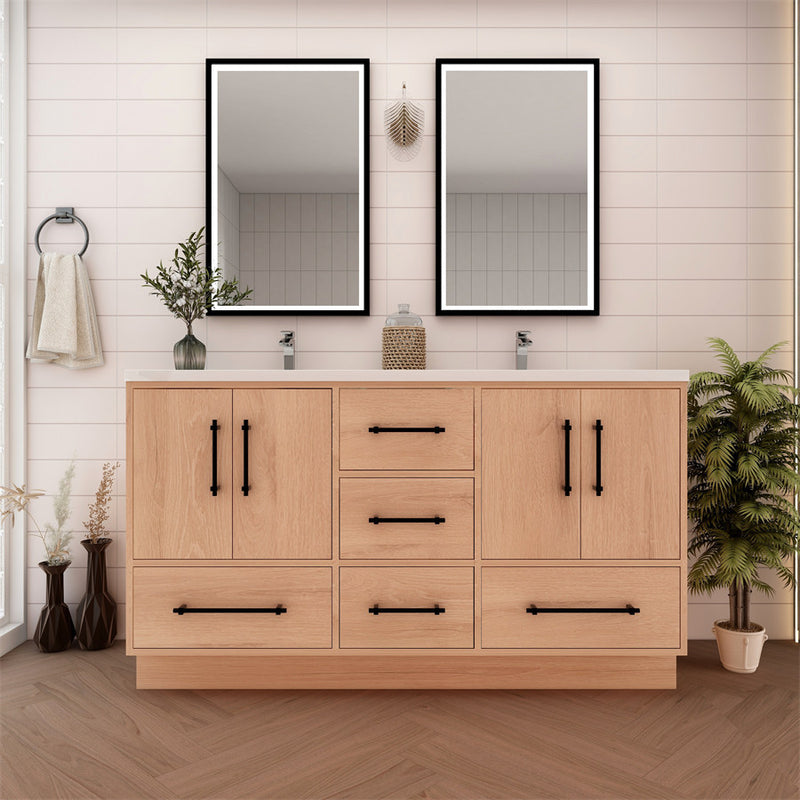 Moreno Bath VICTORIA-60DFS Victoria 60" Freestanding Bathroom Vanity with Reinforced Acrylic Double Sink