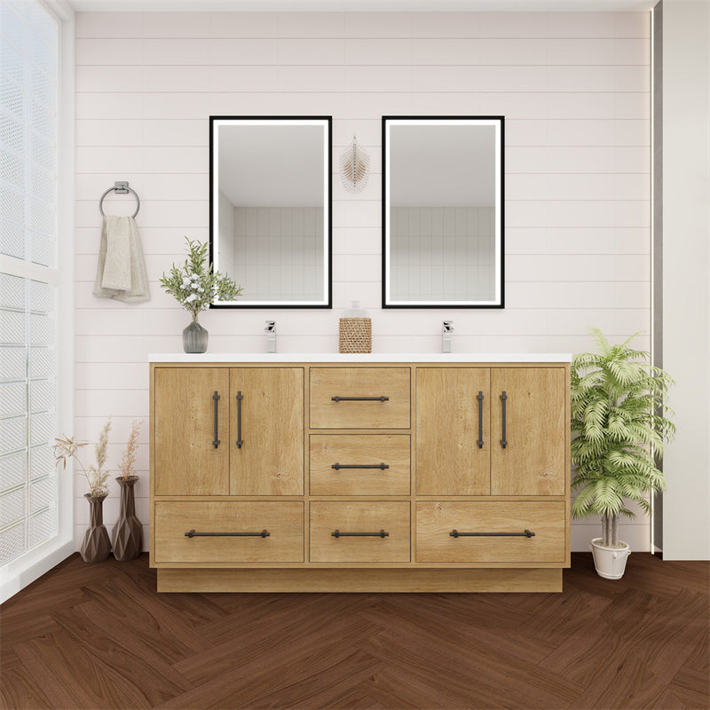 Moreno Bath VICTORIA-60DFS Victoria 60" Freestanding Bathroom Vanity with Reinforced Acrylic Double Sink