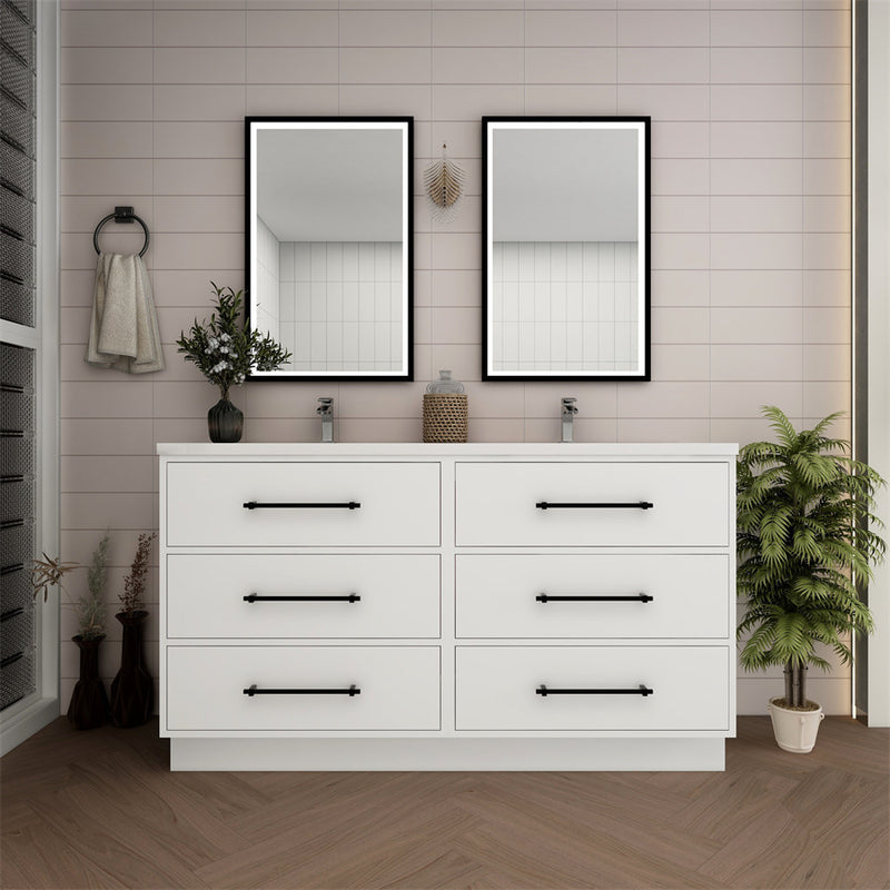 Moreno Bath VICTORIA-60DDFS Victoria 60" Freestanding Double Vanity with Reinforced Acrylic Double Sink