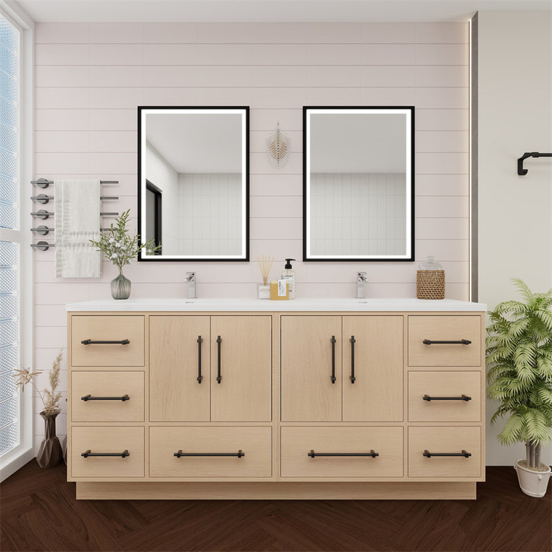 Moreno Bath VICTORIA-72DFS Victoria 72" Freestanding Bathroom Vanity with Reinforced Acrylic Double Sink