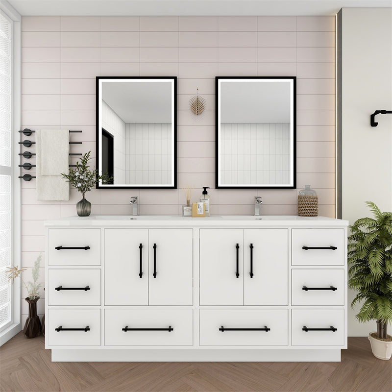 Moreno Bath VICTORIA-72DFS Victoria 72" Freestanding Bathroom Vanity with Reinforced Acrylic Double Sink