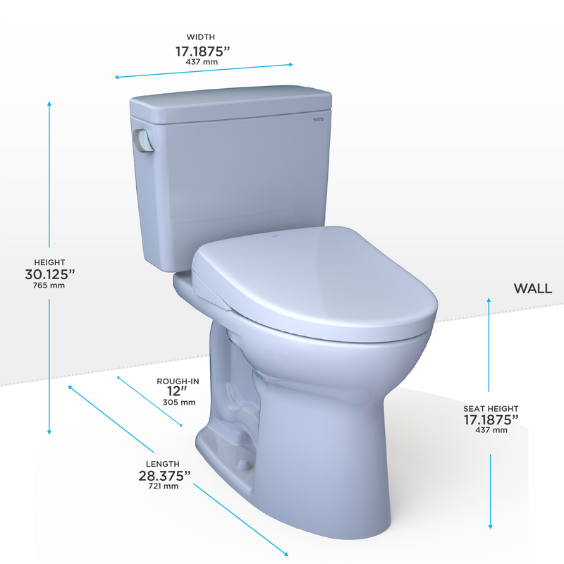 TOTO MW7764726CEFG#01 Drake WASHLET+ Two-Piece Elongated 1.28 GPF Universal Height TORNADO FLUSH Toilet with S7 Contemporary Bidet Seat, Cotton White - view 2