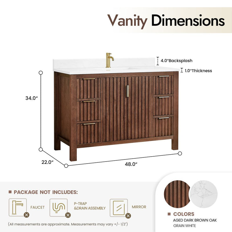 Vinnova 704248-AD-GW Shenzhen 48" Single Sink Bath Vanity in Aged Dark Brown Oak