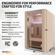 SaunaSpa SC-SS0023-2P 2-Person Full Spectrum Infrared Indoor Sauna in Hemlock