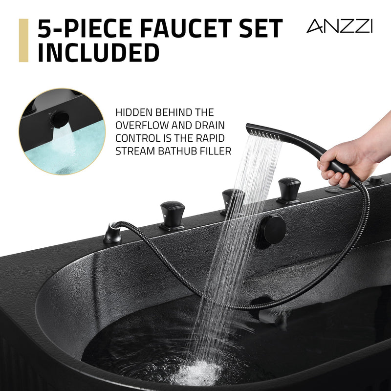 Anzzi FT-AZ514BK-BK Stone Belle 67 in. x 32 in. Freestanding Whirlpool and Air Bathtub in Black