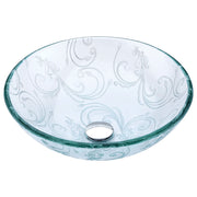 Anzzi LS-AZ065 Vieno Series 17 in. Bathroom Vessel Sink with Scratch-Tough and Stain-Resistant Non-Porous Surface in Clear Floral Glass