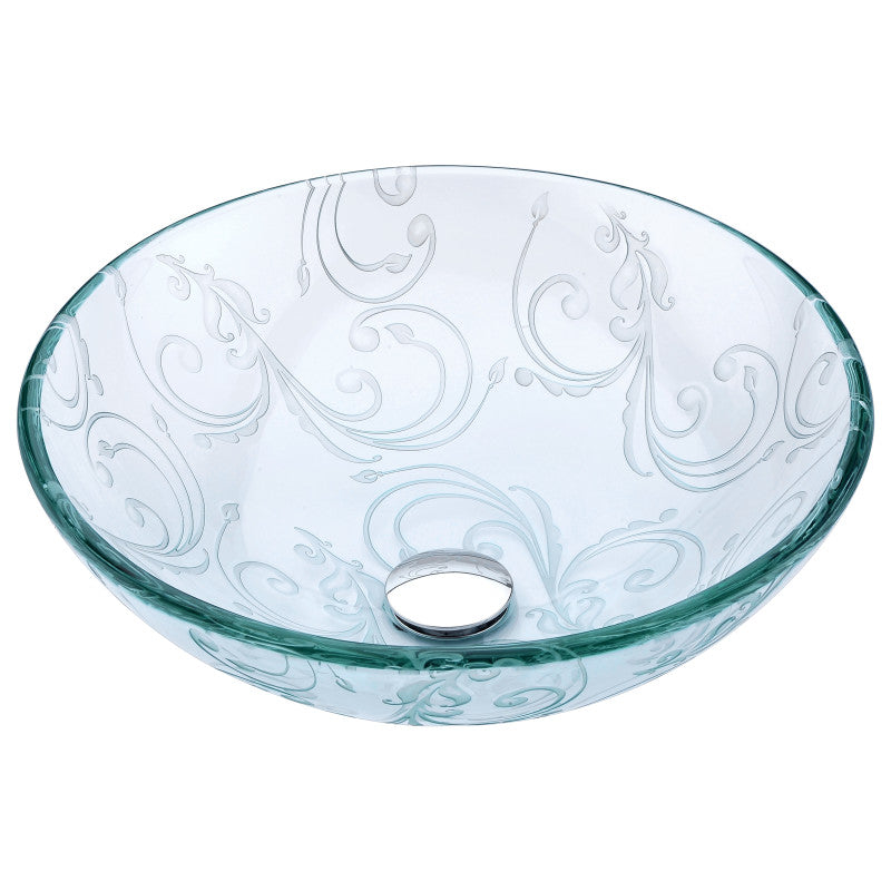 Anzzi LS-AZ065 Vieno Series 17 in. Bathroom Vessel Sink with Scratch-Tough and Stain-Resistant Non-Porous Surface in Clear Floral Glass