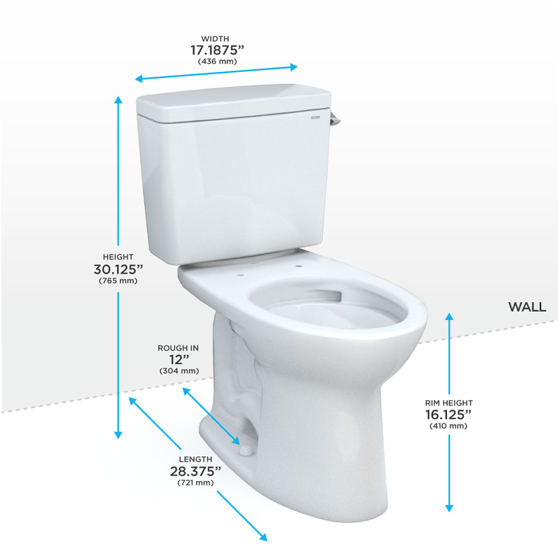 TOTO CST776CEFRG#01 Drake Two-Piece Elongated 1.28 GPF Universal Height TORNADO FLUSH Toilet with CEFIONTECT and Right-Hand Trip Lever, Cotton White - view 2