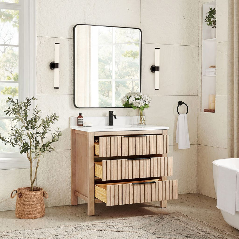 Vinnova 704236-AN-GW Shenzhen 36" Single Sink Bath Vanity in Aged Natural Oak