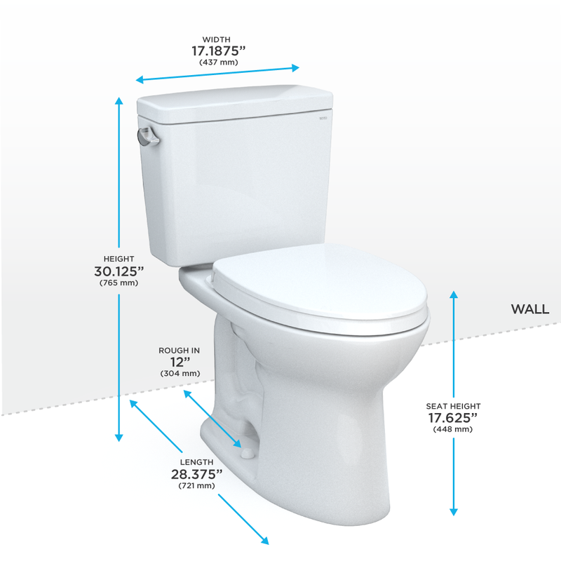 TOTO MS776124CSFG#01 Drake Two-Piece Elongated 1.6 GPF Universal Height TORNADO FLUSH Toilet with CEFIONTECT and SoftClose Seat, WASHLET+ Ready, Cotton White - view 2