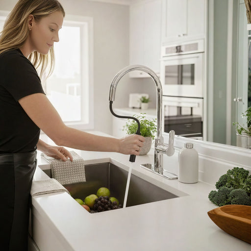 Anzzi KF-AZ1068CH Cresent Single Handle Pull-Down Sprayer Kitchen Faucet in Polished Chrome