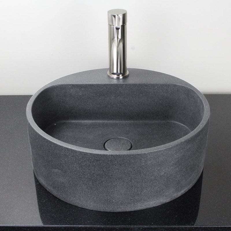 Welland Round Cast Concrete Vessel Sink - Speckled Dark Grey Sandstone