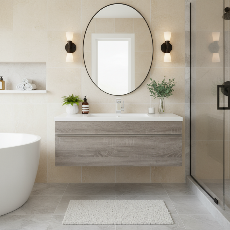 Cutler FV TR DORATO42 Trough 42" Wall Mount Modern Cultured Marble Top Bathroom Vanity - Dorato