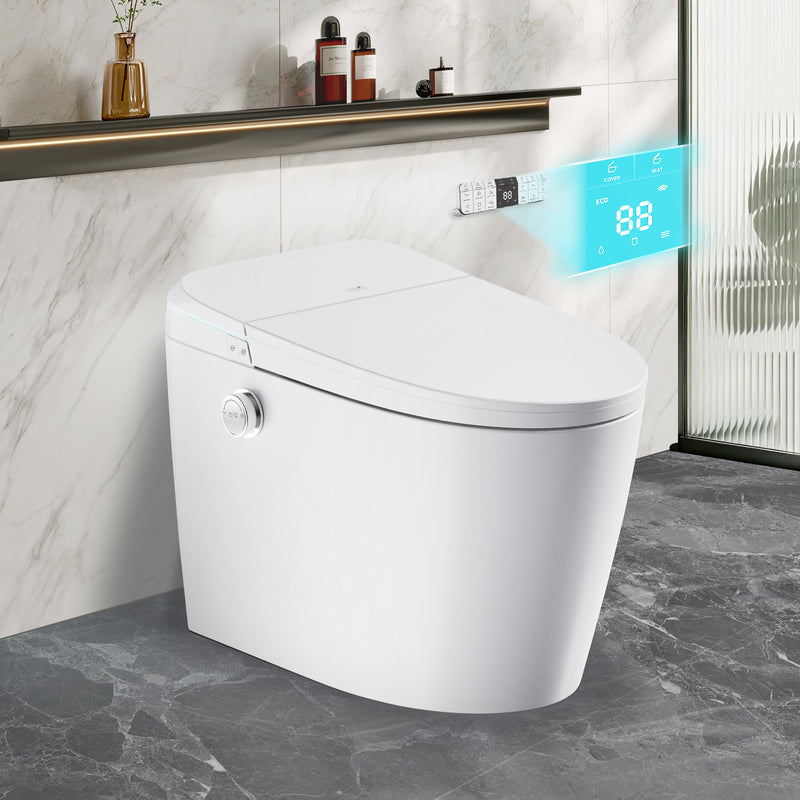 Anzzi TL-AZ19TWH ENVO Dia Series One-Piece Auto Open Smart Bidet Toilet with Dual Flush, Heated Seat, and Foot Sensor