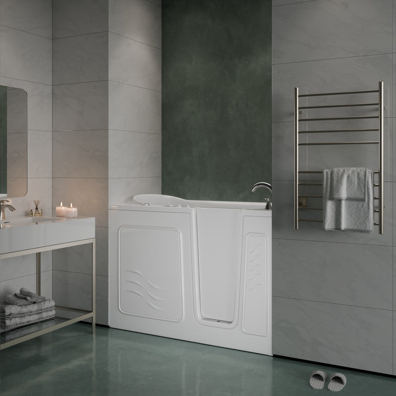 Meditub 3053RWH Collection 30 x 52 Whirlpool Jetted Bathtub with Right Drain in White with Powered Fast Drain lifestyle
