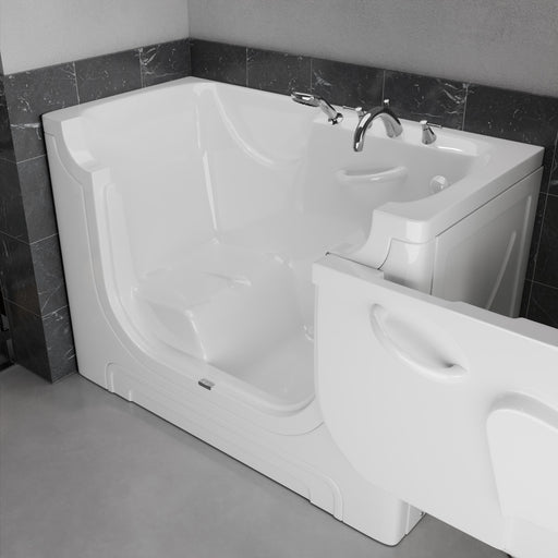 Meditub A3060WCARWS Collection 30 x 60 Right Side Drain Soaker Jetted Bathtub in White with Fast Filling Faucet Set
