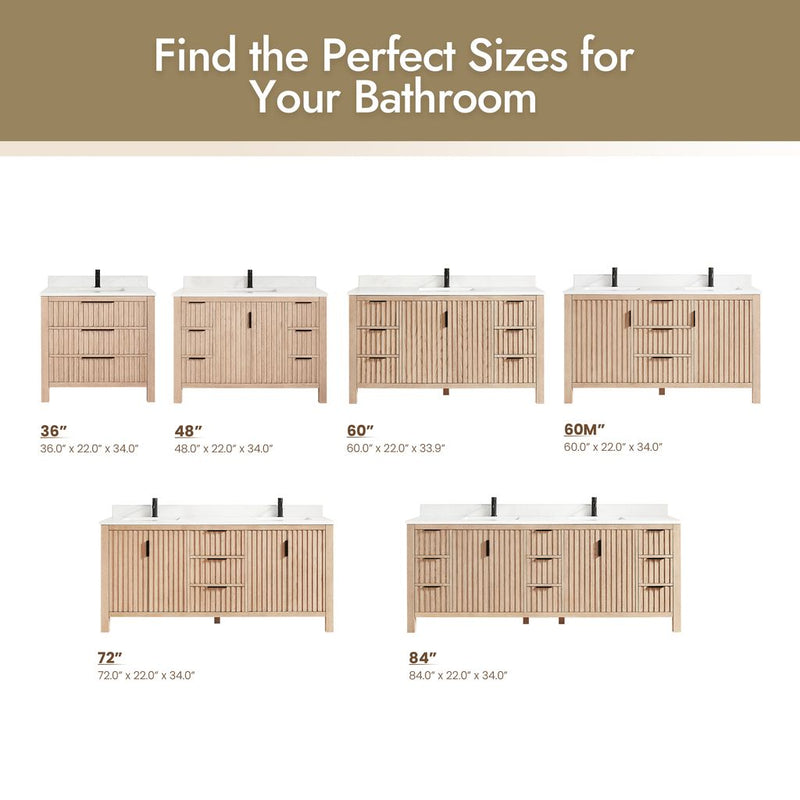 Vinnova 704248-AN-GW Shenzhen 48" Single Sink Bath Vanity in Aged Natural Oak