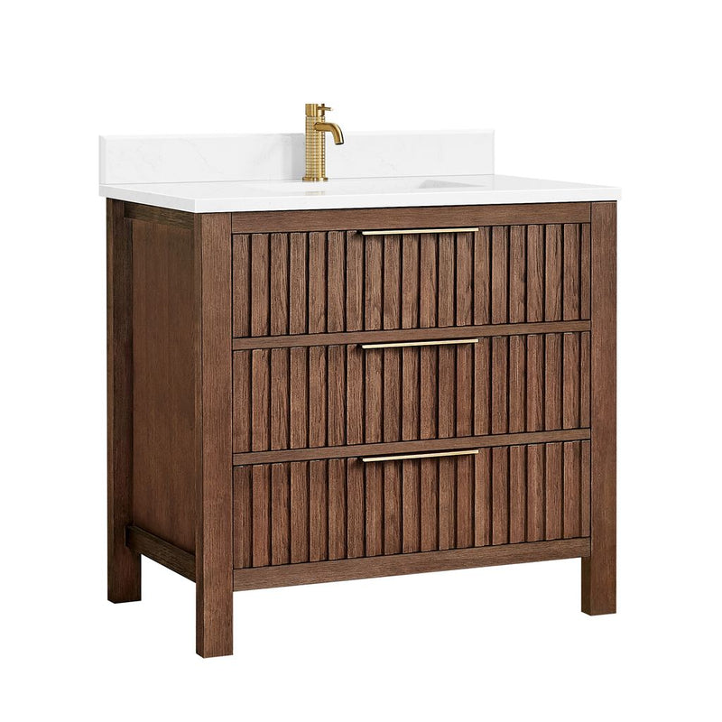 Vinnova 704236-AD-GW Shenzhen 36" Single Sink Bath Vanity in Aged Dark Brown Oak