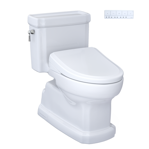 TOTO MW9744734CEFGA#01 WASHLET+ Eco Guinevere Elongated 1.28 GPF Universal Height Toilet, S7A Classic Bidet Seat with AutoFlush and Auto Open/Close, Cotton White